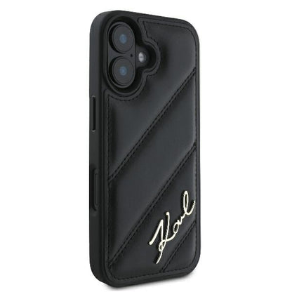 Hoes voor Apple iPhone 16 Plus, Karl Lagerfeld, Diagonal Quilted Script, Zwart
