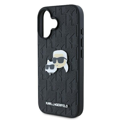 Hoes voor Apple iPhone 16 Plus, Karl Lagerfeld, Monogram Karl & Choupette's Heads, Zwart