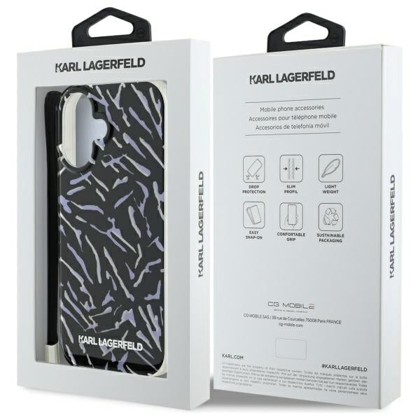 Étui pour Apple iPhone 16 Plus, Karl Lagerfeld, Zebra with Cord Strap, Violet