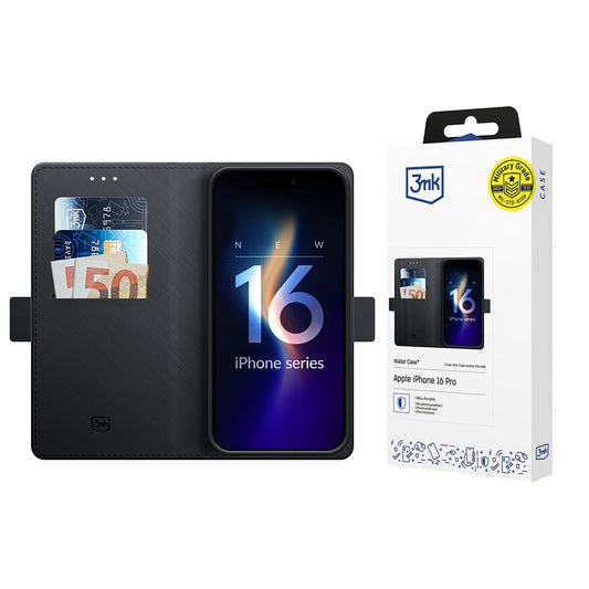 Hoesje voor Apple iPhone 16 Pro, 3MK, Portemonnee, Zwart