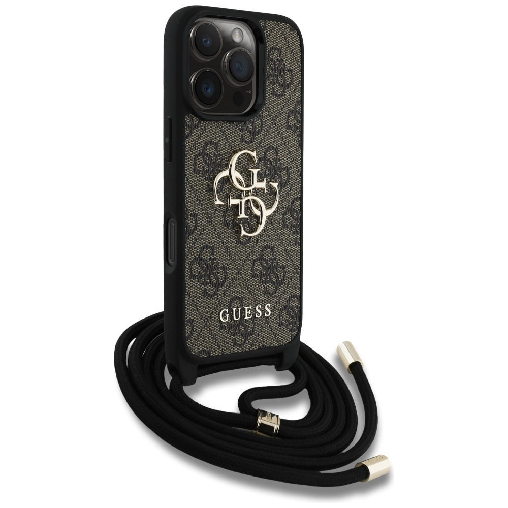 Étui pour Apple iPhone 16 Pro, Guess, 4G CBDY Grand Logo avec Bandoulière, Marron