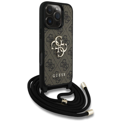 Étui pour Apple iPhone 16 Pro, Guess, 4G CBDY Grand Logo avec Bandoulière, Marron