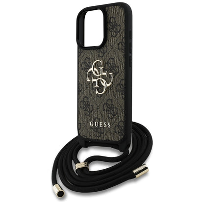 Étui pour Apple iPhone 16 Pro, Guess, 4G CBDY Grand Logo avec Bandoulière, Marron
