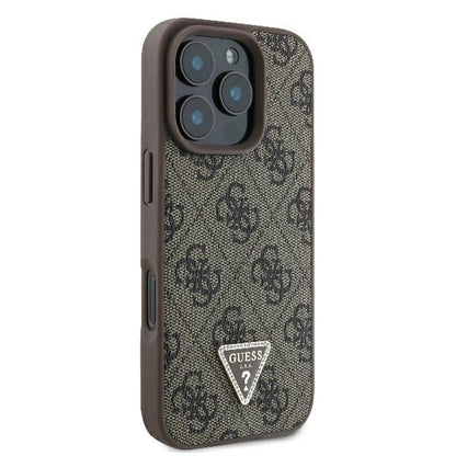Case for Apple iPhone 16 Pro, Guess, 4G Triangle Strass, Brown