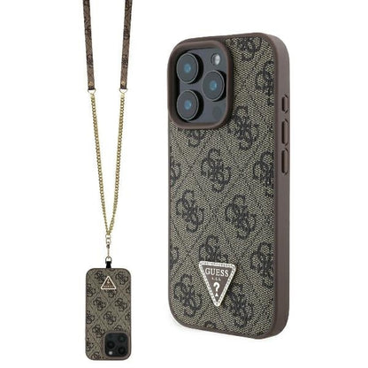 Case for Apple iPhone 16 Pro, Guess, Crossbody 4G Triangle Strass, Brown