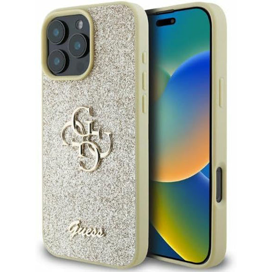 Hoes voor Apple iPhone 16 Pro, Guess, Fixed Glitter Big 4G, Goud