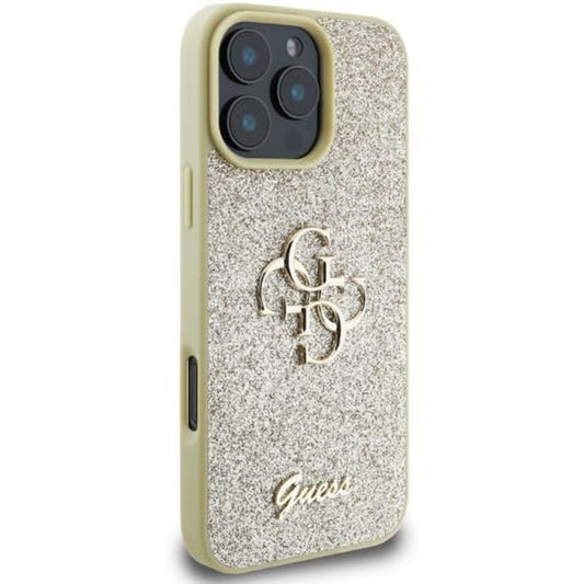 Hoes voor Apple iPhone 16 Pro, Guess, Fixed Glitter Big 4G, Goud