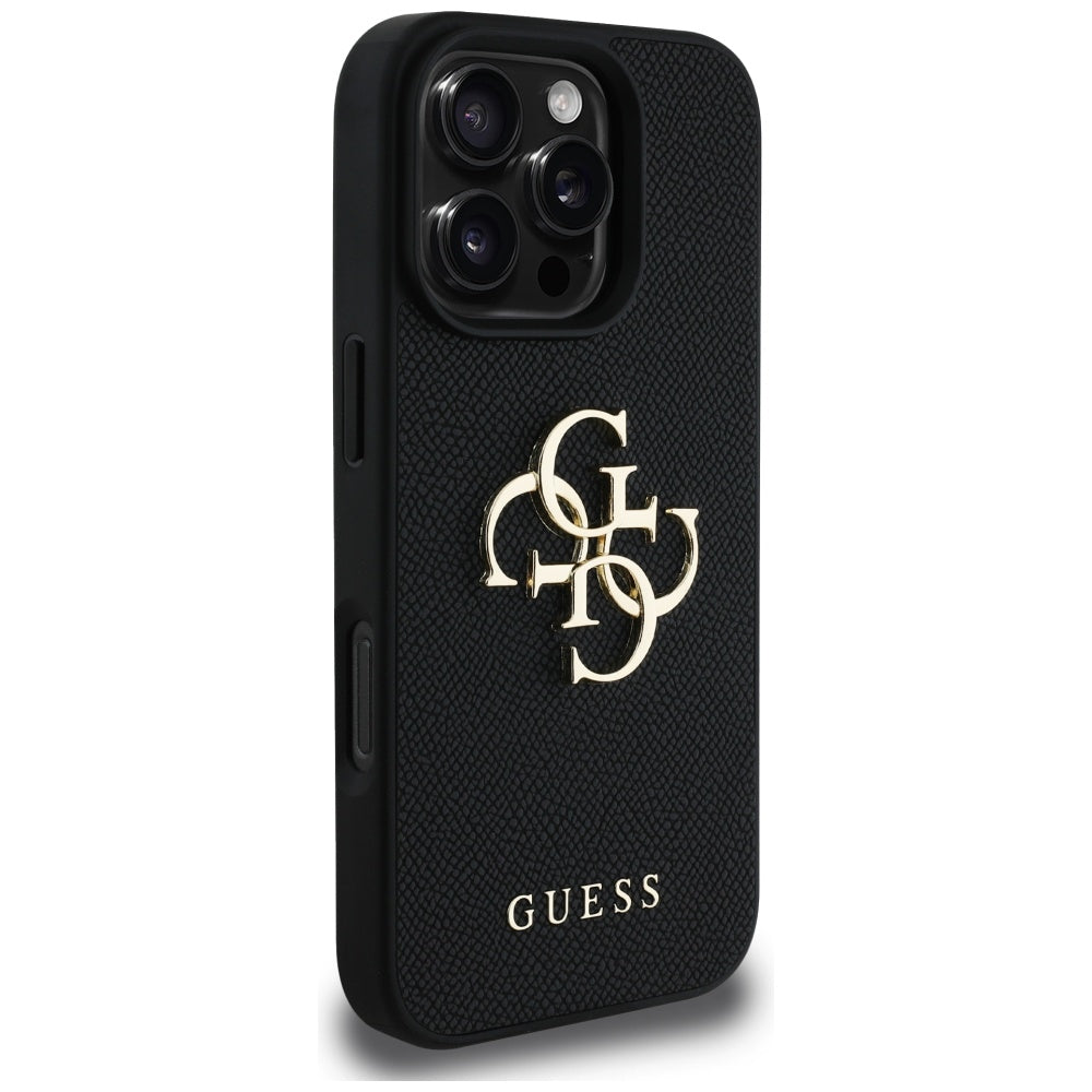 Hoes voor Apple iPhone 16 Pro, Guess, Grained Big 4G Logo Small Classic Logo, Zwart
