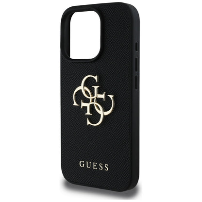 Hoes voor Apple iPhone 16 Pro, Guess, Grained Big 4G Logo Small Classic Logo, Zwart