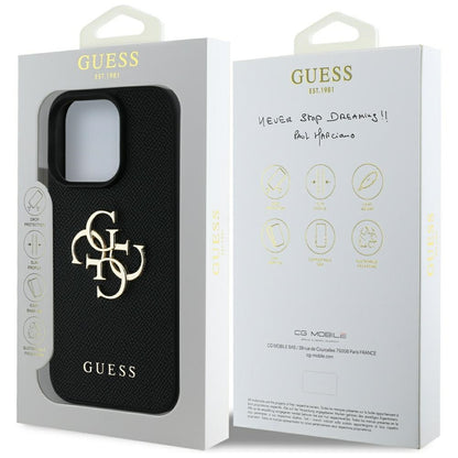 Hoes voor Apple iPhone 16 Pro, Guess, Grained Big 4G Logo Small Classic Logo, Zwart