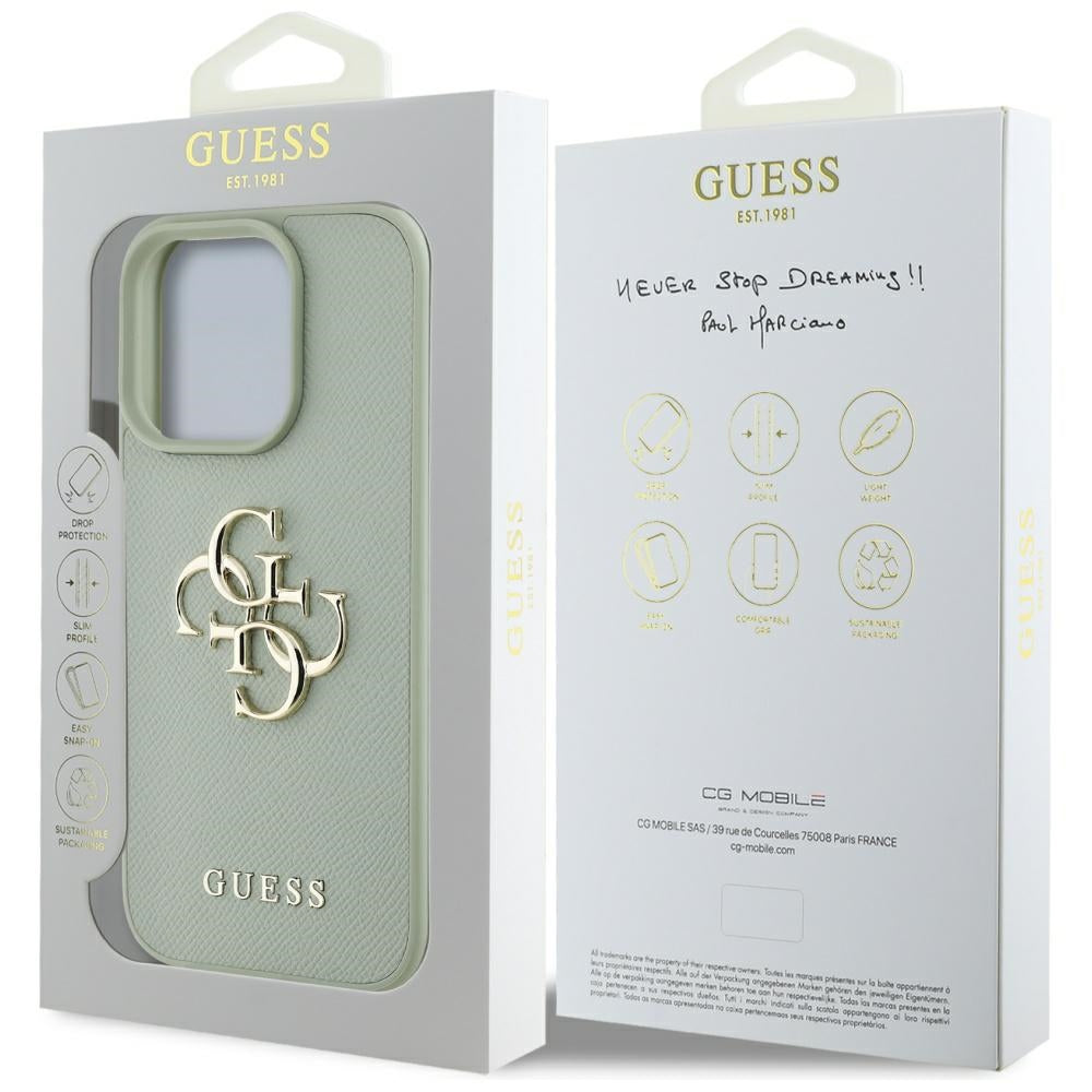 Hoes voor Apple iPhone 16 Pro, Guess, Grained Big 4G Logo Small Classic Logo, Groen