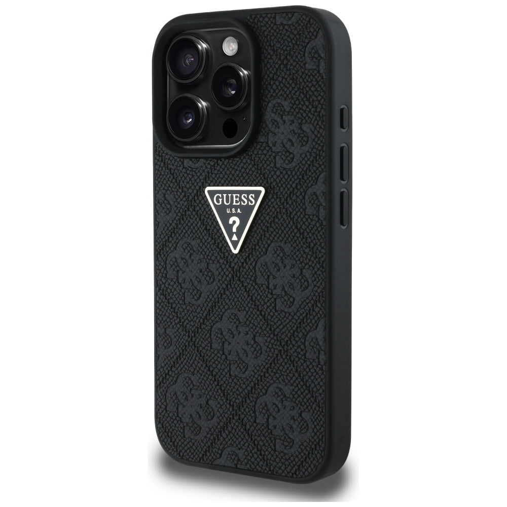 Étui pour Apple iPhone 16 Pro, Guess, Hot Stamp 4G Pattern Triangle Logo, Noir