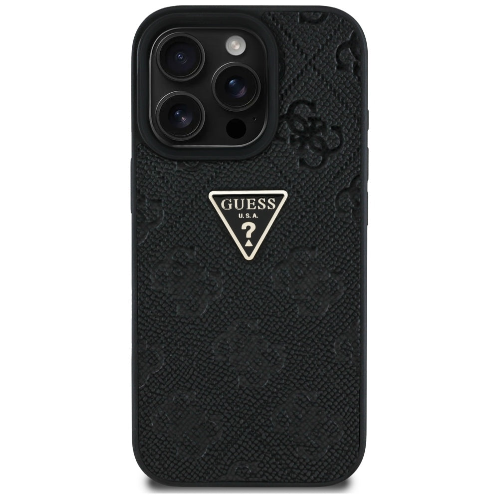 Étui pour Apple iPhone 16 Pro, Guess, Hot Stamp 4G Pattern Triangle Logo, Noir