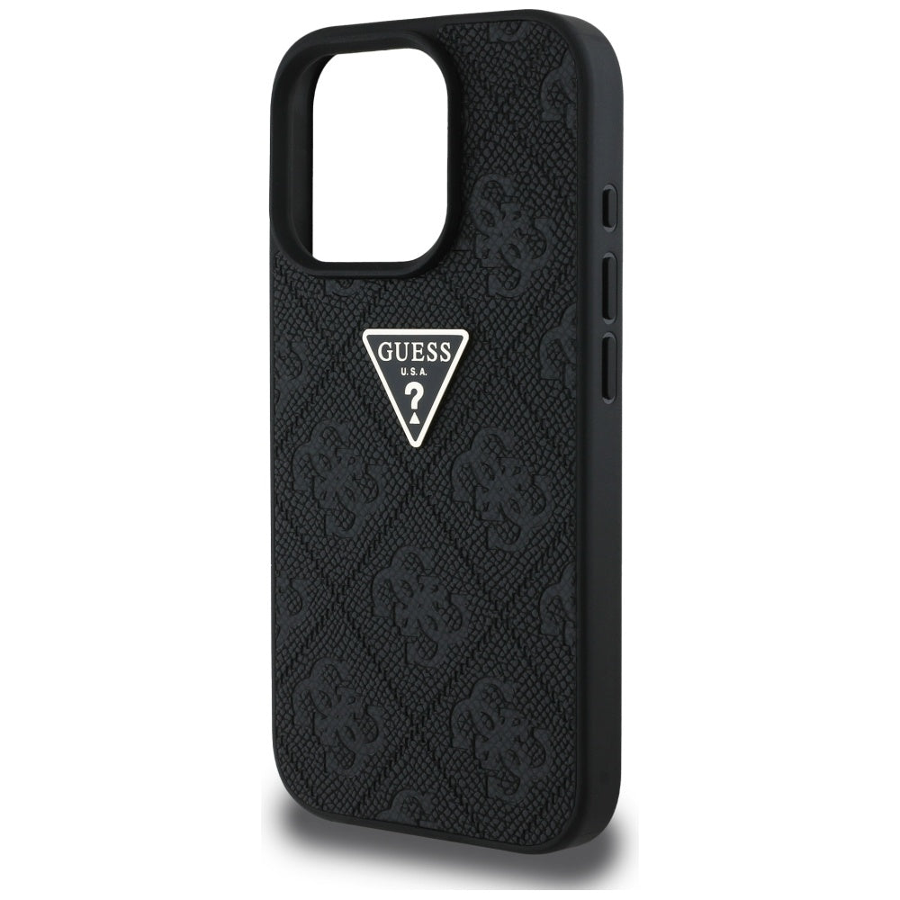 Étui pour Apple iPhone 16 Pro, Guess, Hot Stamp 4G Pattern Triangle Logo, Noir
