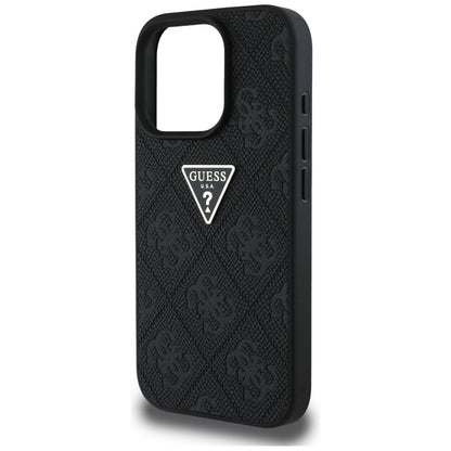Étui pour Apple iPhone 16 Pro, Guess, Hot Stamp 4G Pattern Triangle Logo, Noir