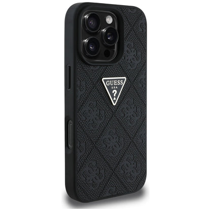 Étui pour Apple iPhone 16 Pro, Guess, Hot Stamp 4G Pattern Triangle Logo, Noir