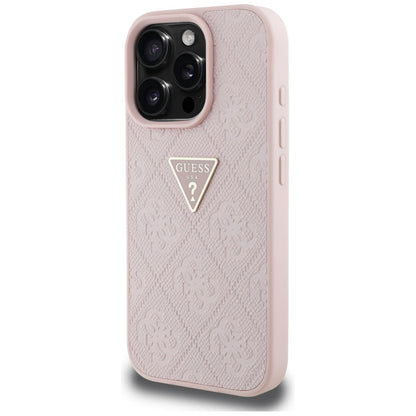 Étui pour Apple iPhone 16 Pro, Guess, Hot Stamp 4G Pattern Triangle Logo, Rose.