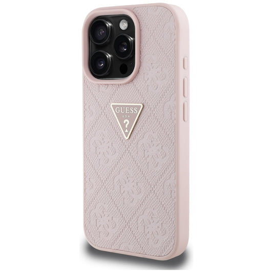 Hoes voor Apple iPhone 16 Pro, Guess, Hot Stamp 4G Pattern Triangle Logo, Roze
