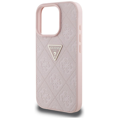 Étui pour Apple iPhone 16 Pro, Guess, Hot Stamp 4G Pattern Triangle Logo, Rose.