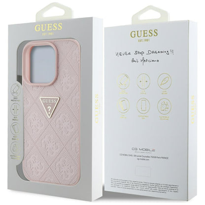 Étui pour Apple iPhone 16 Pro, Guess, Hot Stamp 4G Pattern Triangle Logo, Rose.