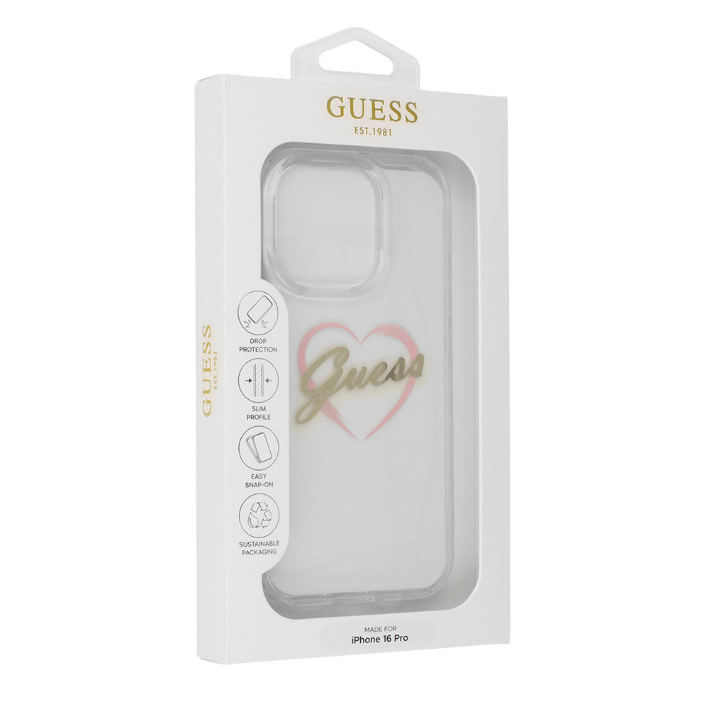 Étui pour Apple iPhone 16 Pro, Guess, IML Heart, Transparent