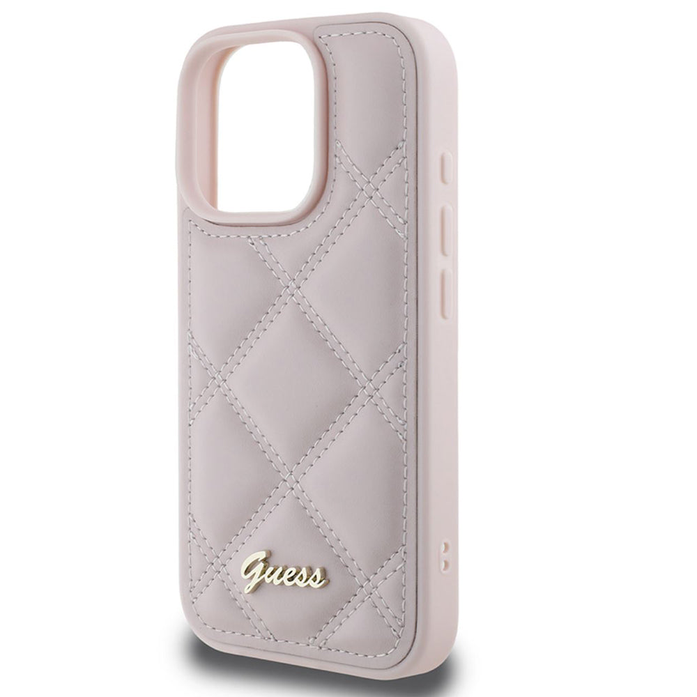 Hülle für Apple iPhone 16 Pro, Guess, Quilted Metal Logo, Rosa