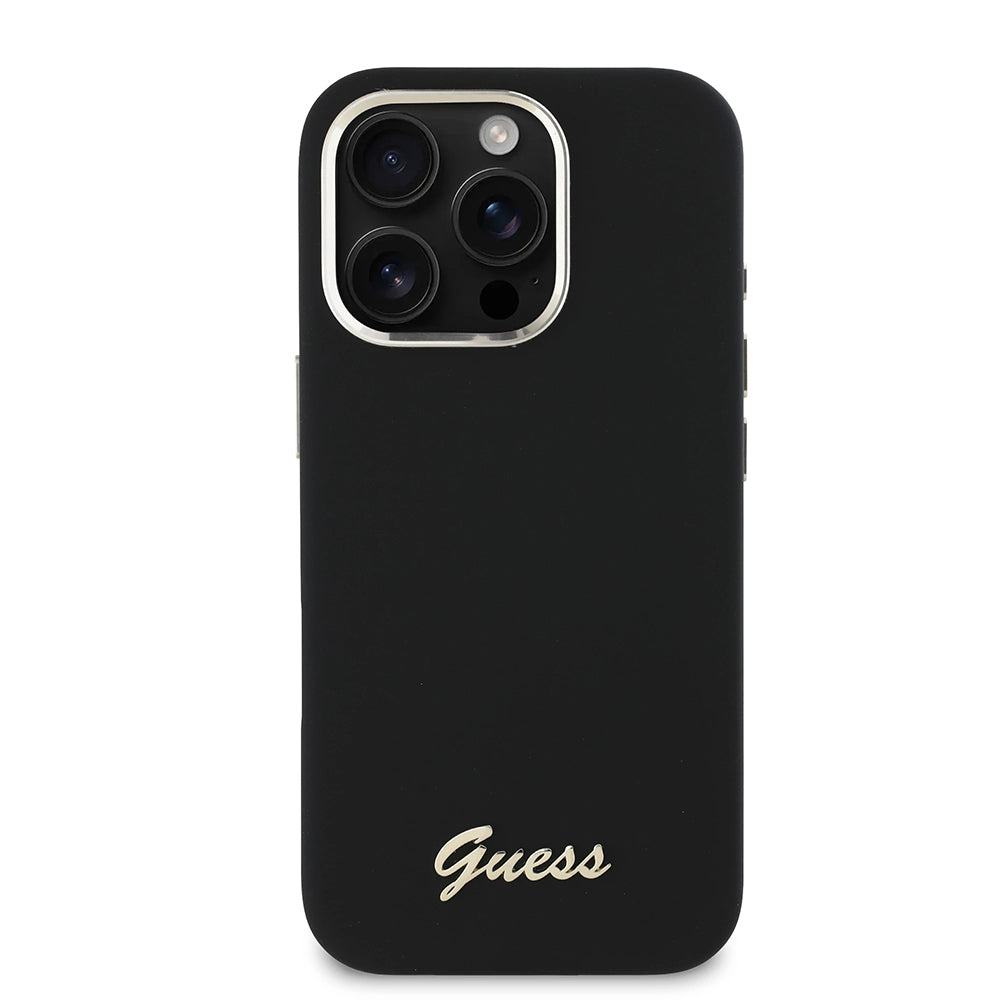 Case for Apple iPhone 16 Pro, Guess, Script Metal Logo & Frame, Black