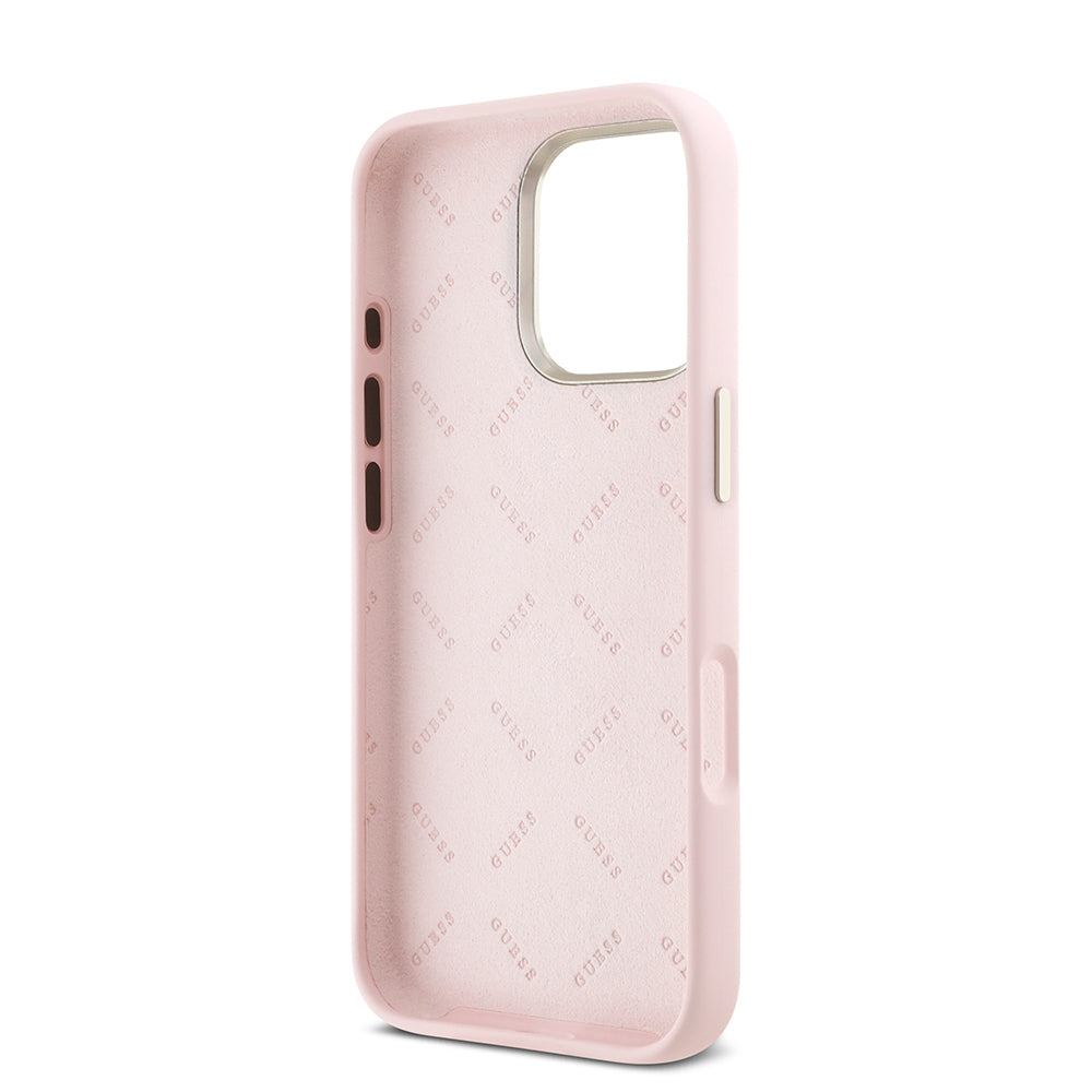 Hoes voor Apple iPhone 16 Pro, Guess, Script Metal Logo & Frame, Roze
