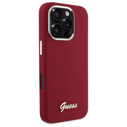Hülle für Apple iPhone 16 Pro, Guess, Script Metal Logo, Rot