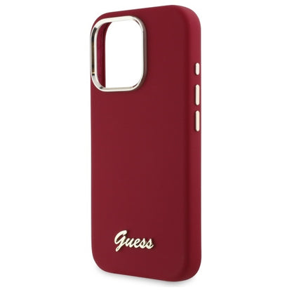 Hülle für Apple iPhone 16 Pro, Guess, Script Metal Logo, Rot