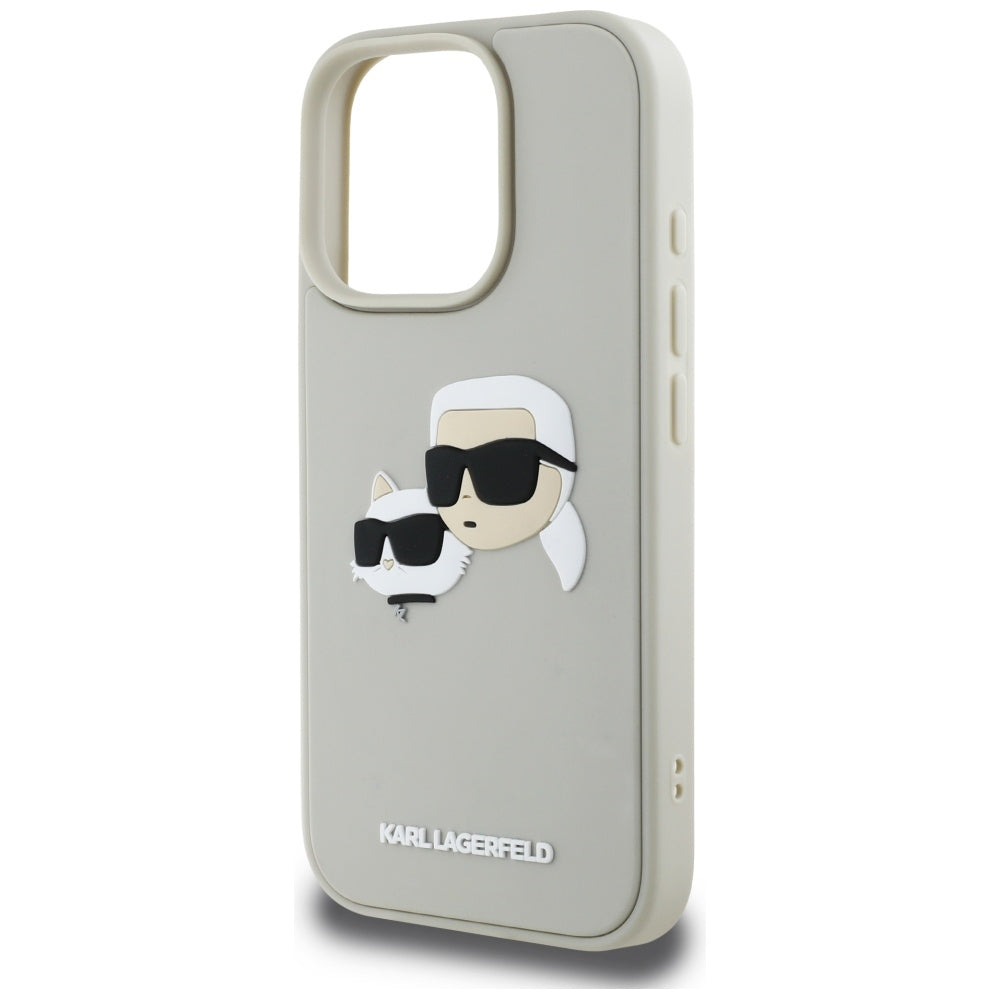 Hoes voor Apple iPhone 16 Pro, Karl Lagerfeld, 3D Rubber Karl & Choupette, Beige