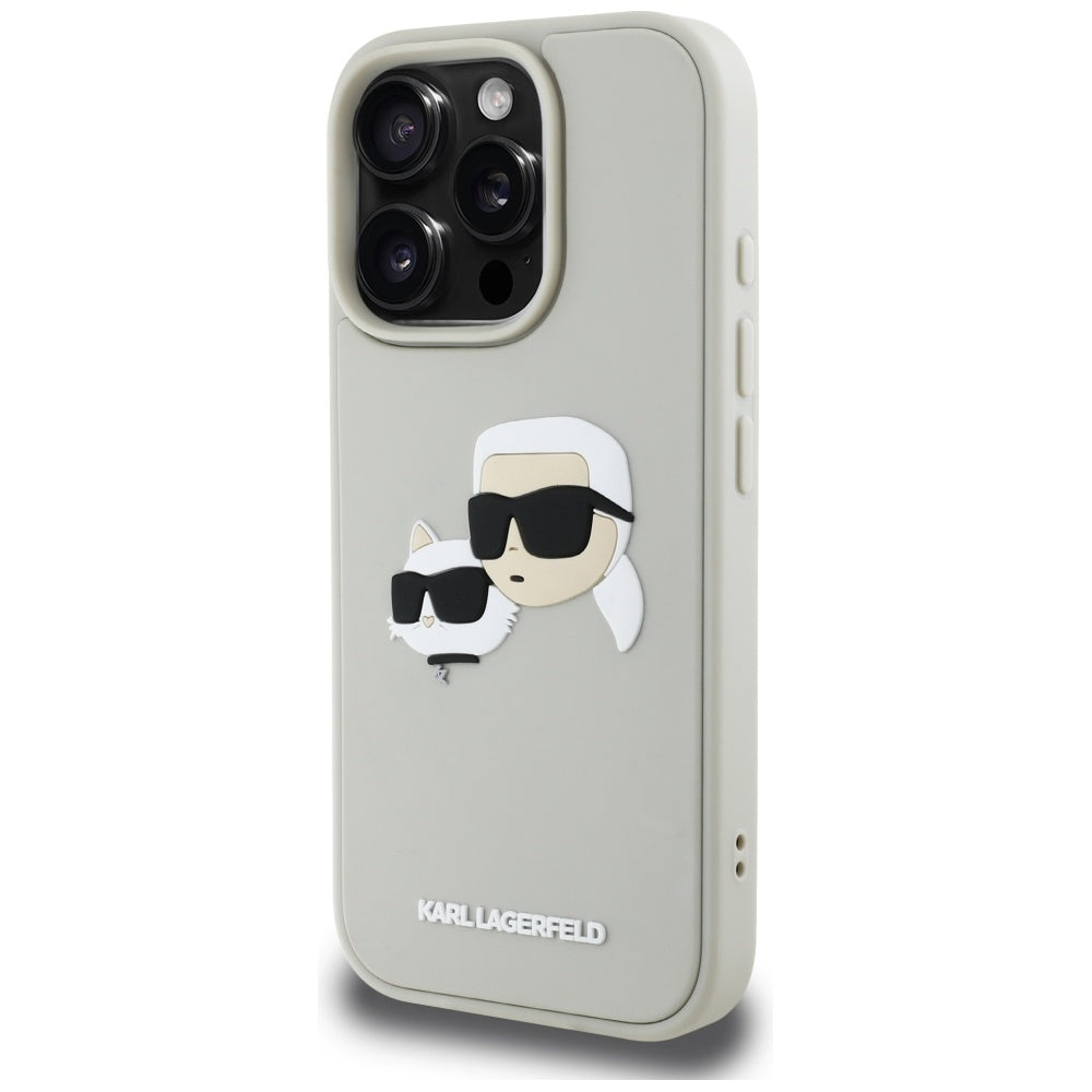 Hoes voor Apple iPhone 16 Pro, Karl Lagerfeld, 3D Rubber Karl & Choupette, Beige