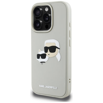Hoes voor Apple iPhone 16 Pro, Karl Lagerfeld, 3D Rubber Karl & Choupette, Beige