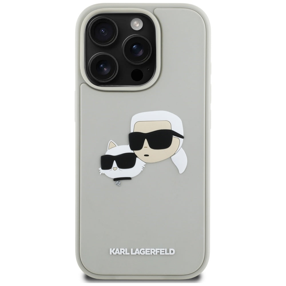 Hoes voor Apple iPhone 16 Pro, Karl Lagerfeld, 3D Rubber Karl & Choupette, Beige