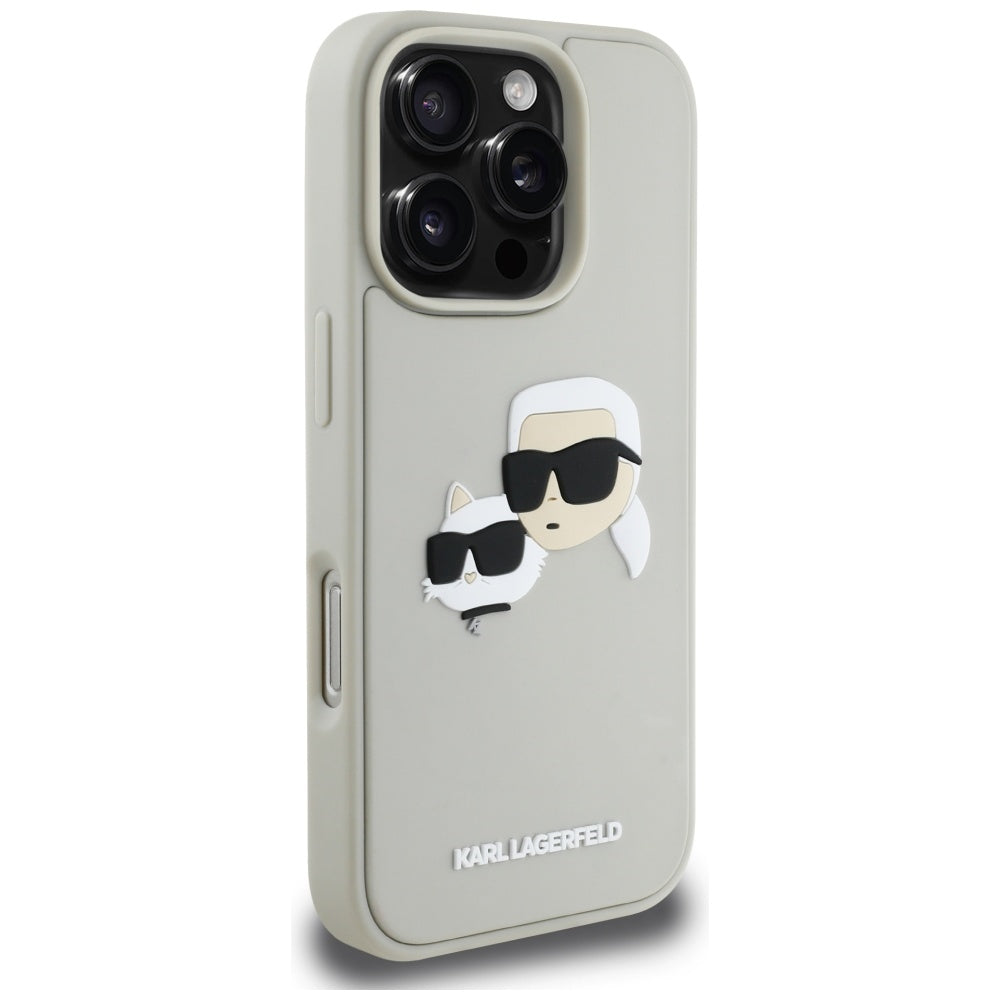 Hoes voor Apple iPhone 16 Pro, Karl Lagerfeld, 3D Rubber Karl & Choupette, Beige