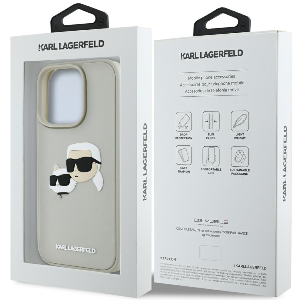 Hoes voor Apple iPhone 16 Pro, Karl Lagerfeld, 3D Rubber Karl & Choupette, Beige