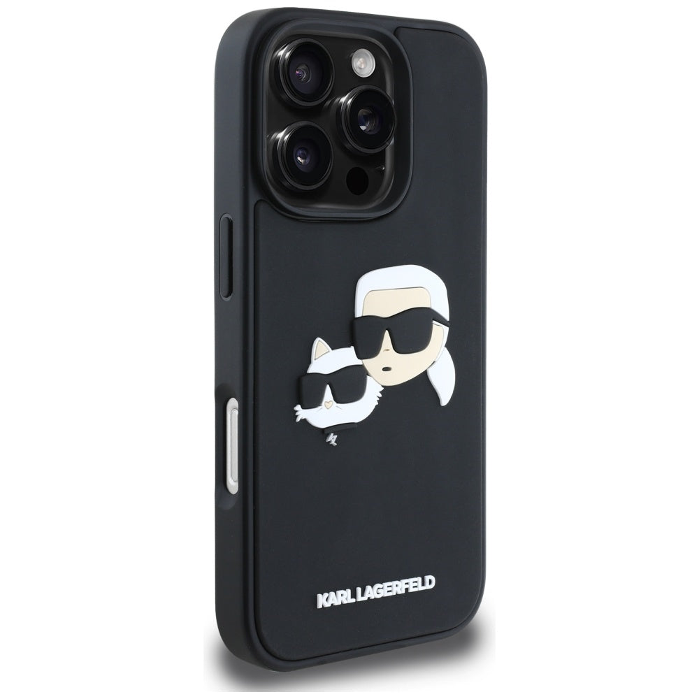 Hoes voor Apple iPhone 16 Pro, Karl Lagerfeld, 3D Rubber Karl & Choupette, Zwart