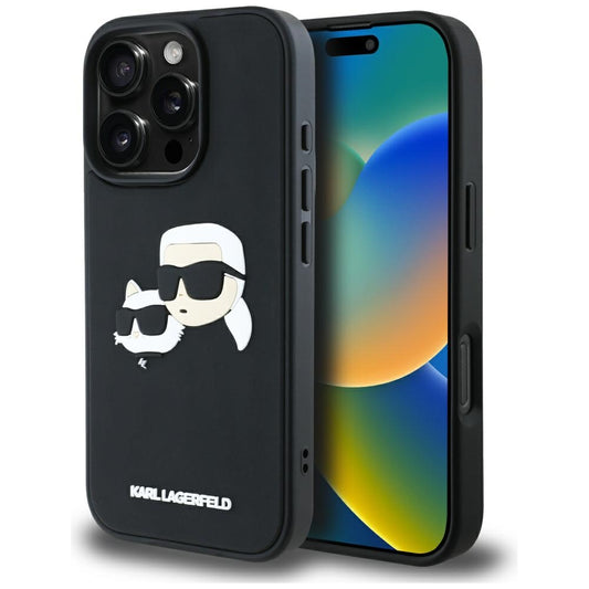 Hülle für Apple iPhone 16 Pro, Karl Lagerfeld, 3D Rubber Karl & Choupette, Schwarz