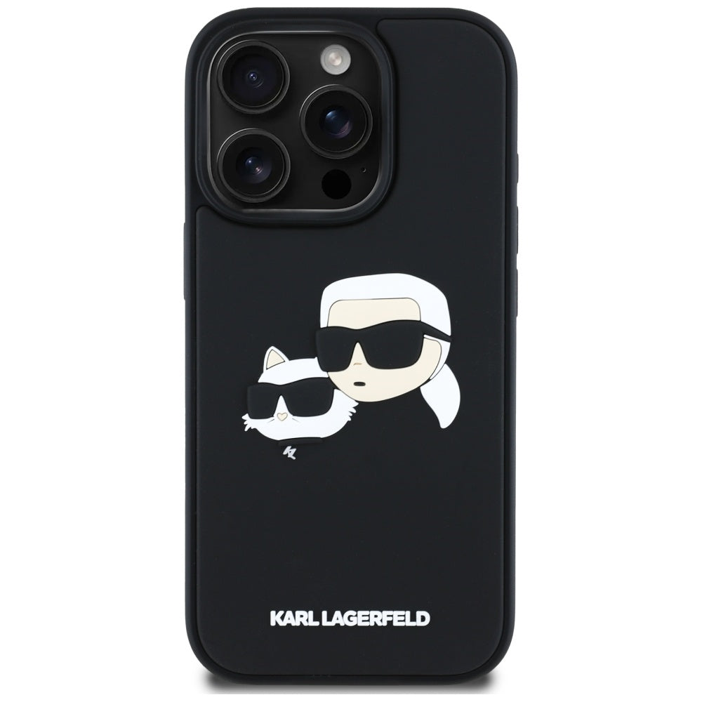 Hoes voor Apple iPhone 16 Pro, Karl Lagerfeld, 3D Rubber Karl & Choupette, Zwart