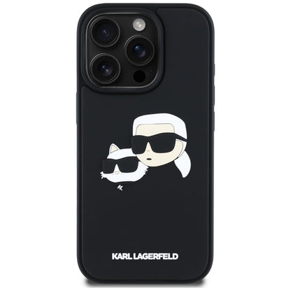 Hoes voor Apple iPhone 16 Pro, Karl Lagerfeld, 3D Rubber Karl & Choupette, Zwart