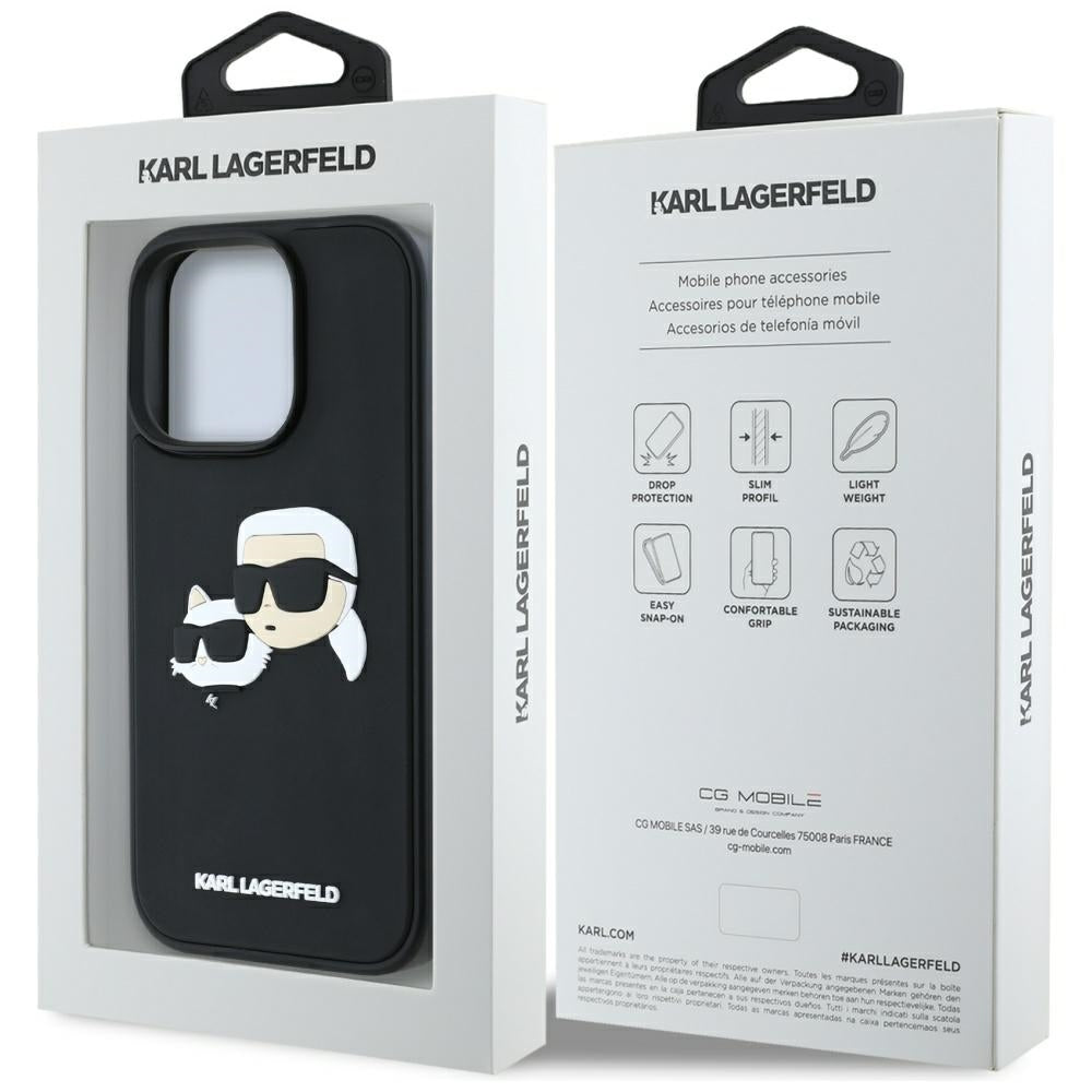 Hoes voor Apple iPhone 16 Pro, Karl Lagerfeld, 3D Rubber Karl & Choupette, Zwart