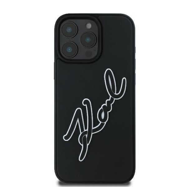 Hoes voor Apple iPhone 16 Pro, Karl Lagerfeld, 3D Rubber Signature, Zwart