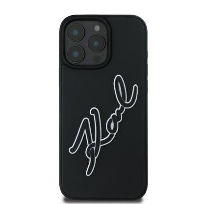 Hoes voor Apple iPhone 16 Pro, Karl Lagerfeld, 3D Rubber Signature, Zwart