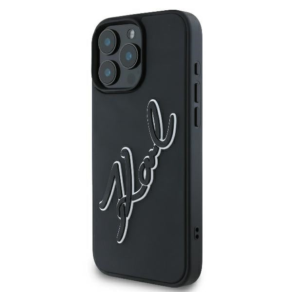Hoes voor Apple iPhone 16 Pro, Karl Lagerfeld, 3D Rubber Signature, Zwart