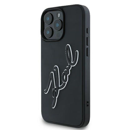 Hoes voor Apple iPhone 16 Pro, Karl Lagerfeld, 3D Rubber Signature, Zwart