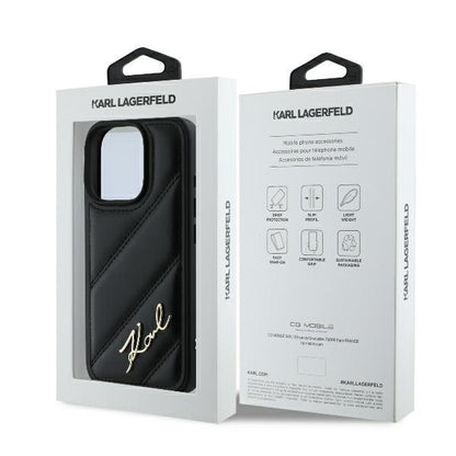 Hülle für Apple iPhone 16 Pro, Karl Lagerfeld, Diagonal Quilted Script, Schwarz