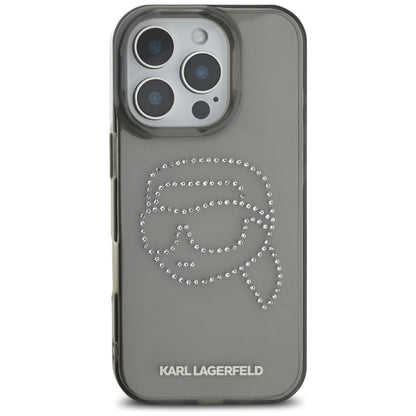 Hülle für Apple iPhone 16 Pro, Karl Lagerfeld, IML Rhinestones Karl's Head, Schwarz