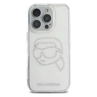 Étui pour Apple iPhone 16 Pro, Karl Lagerfeld, IML Rhinestones Karl's Head, Transparent