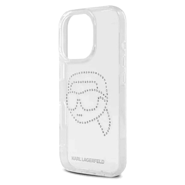 Étui pour Apple iPhone 16 Pro, Karl Lagerfeld, IML Rhinestones Karl's Head, Transparent