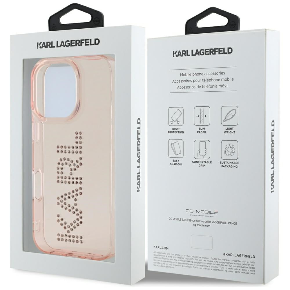 Étui pour Apple iPhone 16 Pro, Karl Lagerfeld, IML Rhinestones Pink Logo, Rose